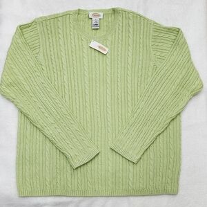 Talbots Green Crew Neck Sweater Classic Ribbed Knit